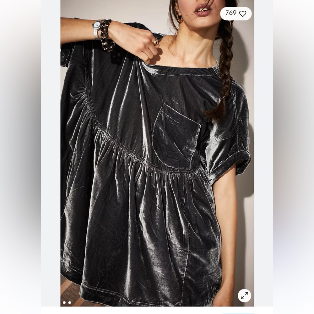 Free People We The Free Moon City Velvet Top Tunic Black XS